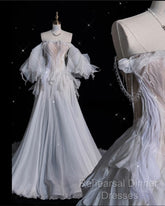 Unique Ball Gown Off The Shoulder Long Tulle White Wedding Dresses Brides Dress